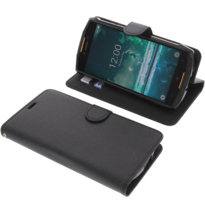 Tasche f. Doogee S55 / S55 Lite Book-Style Schutz Hülle Handytasche Buch Schwarz