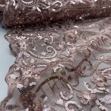 LUX Heavy Sequin Lace Embroidery Fabric Bridal Wedding Dress Material 60" GOLD