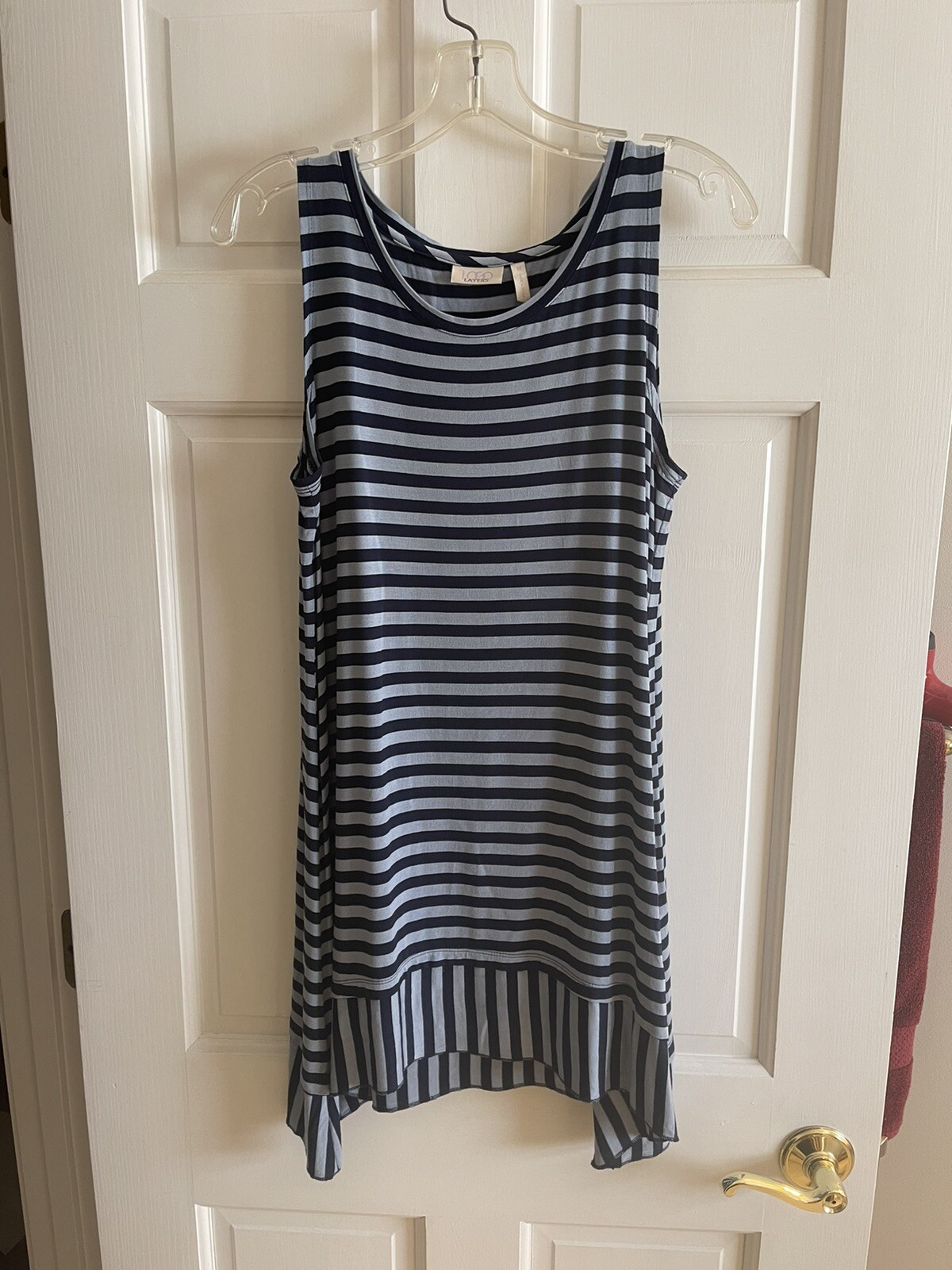 Used Tunic Top LOGO Layers Lori Goldstein size M USED WORN EUC tunic tank top Navy ...