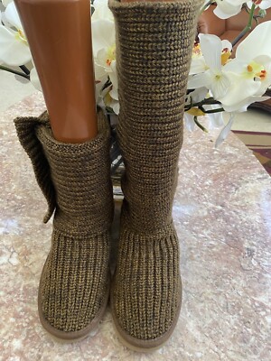 UGG Australia Women Classic Cardy Sheepskin Brown Knit Boot 5819