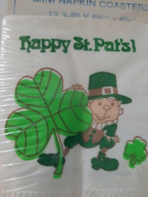 Pkg of 12 St. Patrick's Day Leprechaun Shamrock Vintage Mini Napkin Coasters NIP