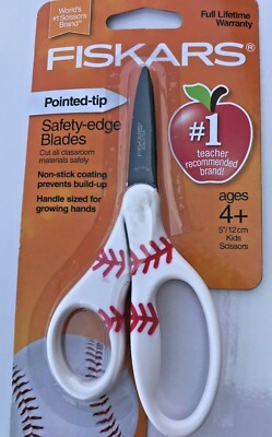Fiskars  5 Inch Kids Scissors  Ages 4+  Pointed Tip, Safety Edge Blades Baseball