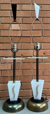 Pair Vintage 1950s Acrylic Lucite Lamps Mid Century MCM Modern Lighting Moss