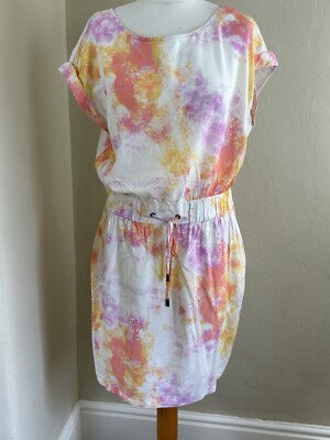 NUMPH white/pink tie dye mini dress size UK14 summer UK