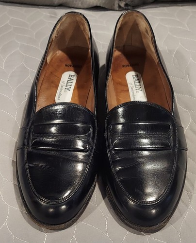 Continentals Bally of Switzerland BEDFORD Solid Black Penny Loafers Mens 9.5D - Picture 4 of 21