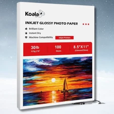 100 Sheet Koala Thin Photo Paper 8.5x11 Glossy 30lb 115g Inkjet Printer Chip Bag