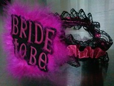 BRIDE TO BE" Fuzzy Garter Hot Pink  Lace, Bachelorette/Bridal Fun 