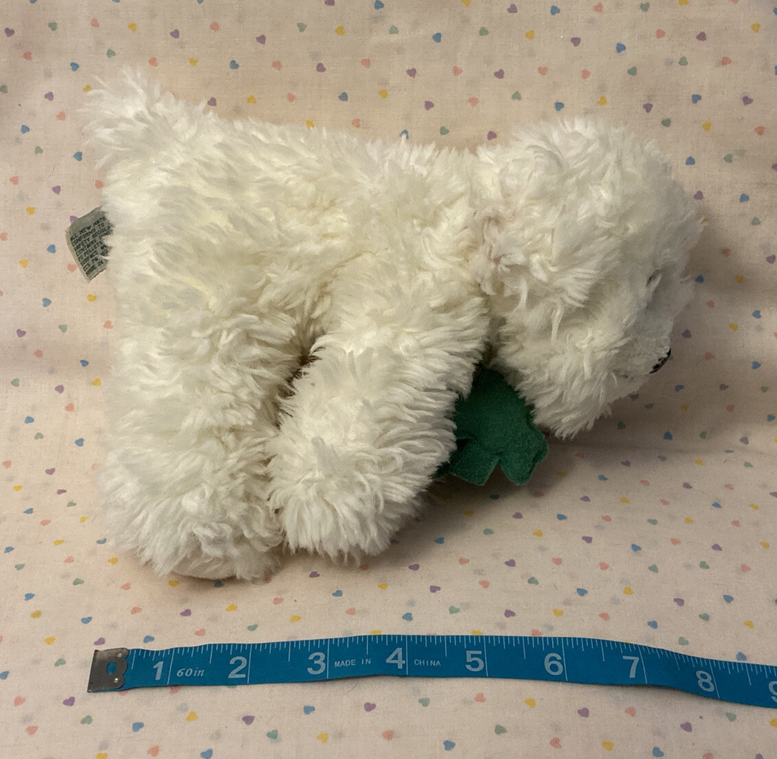 Russ Muffin White Puppy Dog Stuffed Animal Plush 8” Green Clover
