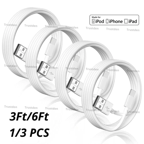 USB Charger Cable Charging Data Cord 3/6FT For iPhone 14 13 12 11 X 8 7 6 Plus - product listing photo
