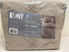 VCNY Home Carmen Collection Taupe Pintuck 3 Piece Full/ Queen Luxury Duvet Set