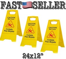 3-Pack XIUM Caution Wet Floor Safety Sign Foldable 24x12  Bilingual Yellow