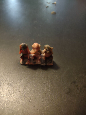 VINTAGE 70s 3 MONKEY MINIATURE HAND MADE STONE 