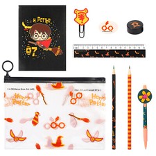 Juego de papelería impermeable para niños de 9 piezas con estuche para lápiz relleno transparente de Harry Potter