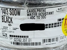 Carol 02762 14/3C Carolprene SOOW 600V 90C Portable Power Cable Cord Black /25ft