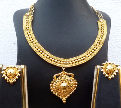 22K Gold Plated Designer Necklace Earrings Indian Wedding ...