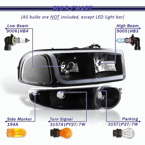 DRL LED Black Clear Headlights+Bumper Lamps For 02-07 GMC Sierra 1500 Denali - Bild 6 von 7
