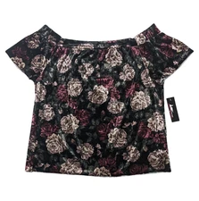 Vintage Y2K Amy Wear Black Floral Velvety Top M Whimsigoth Gypsy Boho Rose NWT
