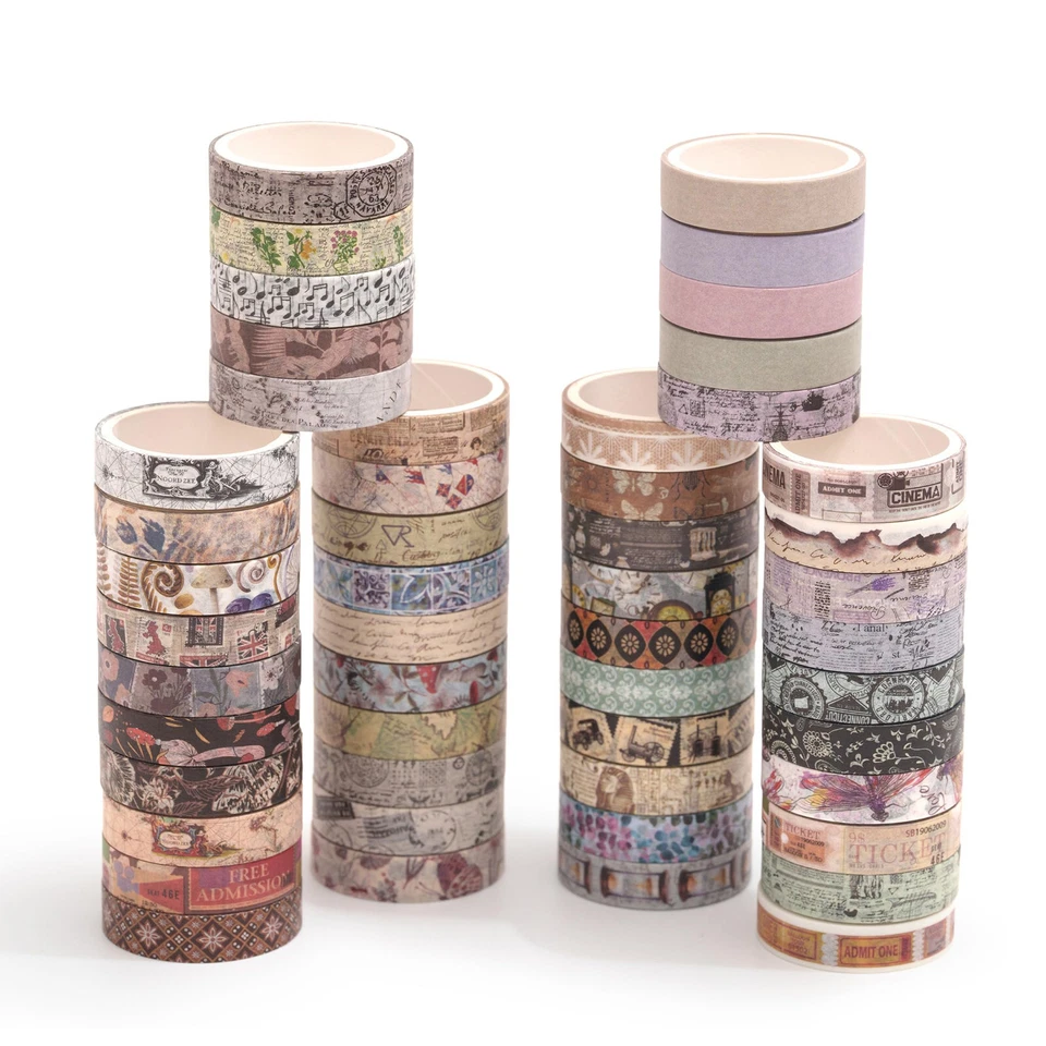 Paquete de 50 rollos de cinta adhesiva impresa retro vintage Washi Tape patrones antiguos Foto 2 de 4