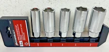 Powerbuilt3/8 Inch Drive Spark Plug Socket Set 6 point Deep Thin Wall 5 Pc set