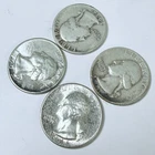 Washington Quarters, LOT OF 4 - 90% Silver 1932 - 1964, Circulated Coins #8904