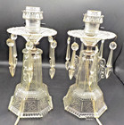 Vtg Pressed Pattern Glass Accent Lamp Pair Boudoir with Plastic Prisms 1940's
