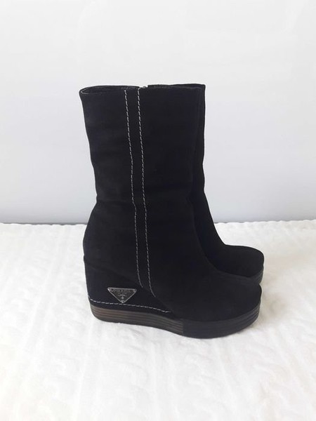 Women Suede Boots Black 37