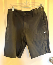 Hurley Men s Gray Hybrid Walkshort Flat Front Button Logo Pockets Quick Dry