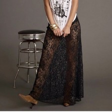 NEW Y2K Black Floral Lace Maxi Skirt Sz M Sheer Gothic Fairy Grunge Whimsigoth
