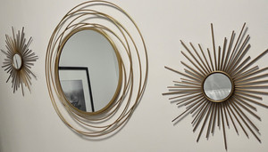 Gold Metal Sunburst Framed Wall Accent Mirror 14 in Round, 6 in Interior