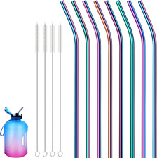 8 Pieces 14 Inch Reusable Stainless Steel Straws Long Drinking Straws for 100 Oz