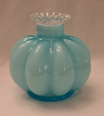 Vintage Blue Fenton Silver Crest Melon Shape Blown Glass Perfume 4''~~~No Stopper