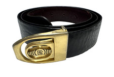 Vintage Pierre Cardin Belt Reversible Black Brown Leather Gold Buckle Adjustable