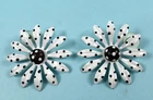 Vintage Black & White Polka Dot Daisy Enamel Pierced Earrings 1.85"
