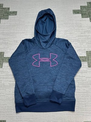 Under Armour Hoodie Womens Small Blue Pink Running Coldgear Pullover
