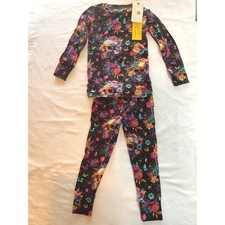 RARE Bums  Roses Kids 4T Frida Skuho Bamboo Viscose Pajama Set Black Multi NWT