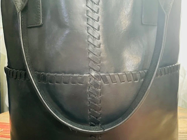 Lucky Brand Black Leather Tote Bag Shopper Shoulder Bag Purse Braided Accent - Image 2 of 4