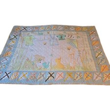 Handmade Quilt 51"x35" "BOY THEME" Pastel Colors, Animals  Clothes Line, Kites 