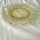 Vintage Yellow Depression Glass Etched Floral Scalloped Plate Amber Canary 8.5in