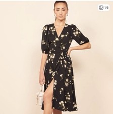 Reformation “Layley” Black Floral Midi Dress