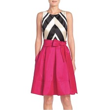 ELIZA J - TAFFETA CHEVRON & SOLID PARTY DRESS *NWOT*