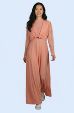 Vintage two piece 1970s lace empire waist Salmon colored maxi dress Small Medium
