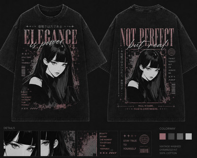 Elegance Is Power Vintage Washed Graphic Tee Anime Streetwear