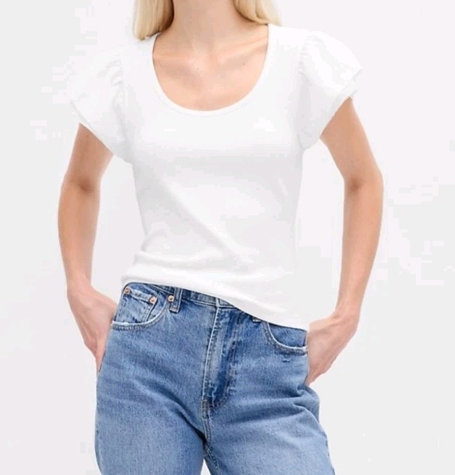 Gap Women’s Top Stretch Ruffle Puff Sleeve Super-soft Modal Blouse L Tall White