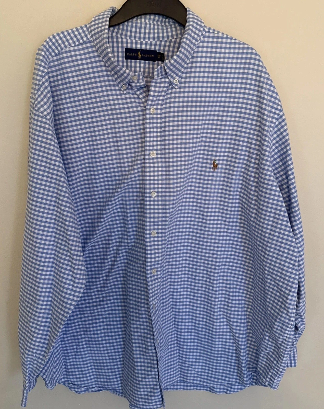 Polo Ralph Lauren Shirt Mens 3XB Flesh Pony Blue Gingham Plaid Button Up 3XL Big