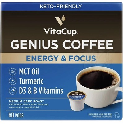 VitaCup Medium-Dark Roast Single Serve Coffee Pods, Genius Blend 60 ct.