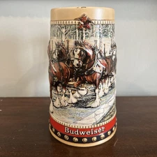 1988 Budweiser Holiday Stein  Anheuser-Busch Clydesdales Beer Mug