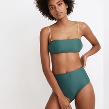 Madewell Second Wave Reversible Bikini Bandeau Top Retro High Waist Bottom Sz M