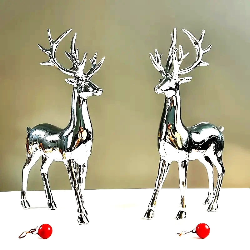 2er-Set Moderne Silber plattierte Hirsch-Rentierstatue Deko Weihnacht - Bild 4 von 4