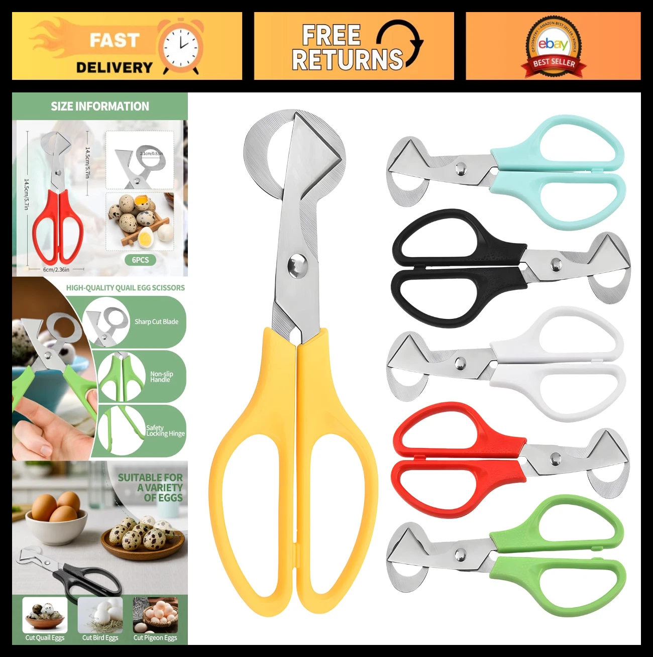 6PCS Stainless Steel Quail Egg Scissors, Non-Slip Handle Cutter, Easy Open Tool
