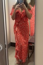 NWT  Floral Ruffle Wrap Dress, Maxi, V-Neck Short Sleeve Tie Size S